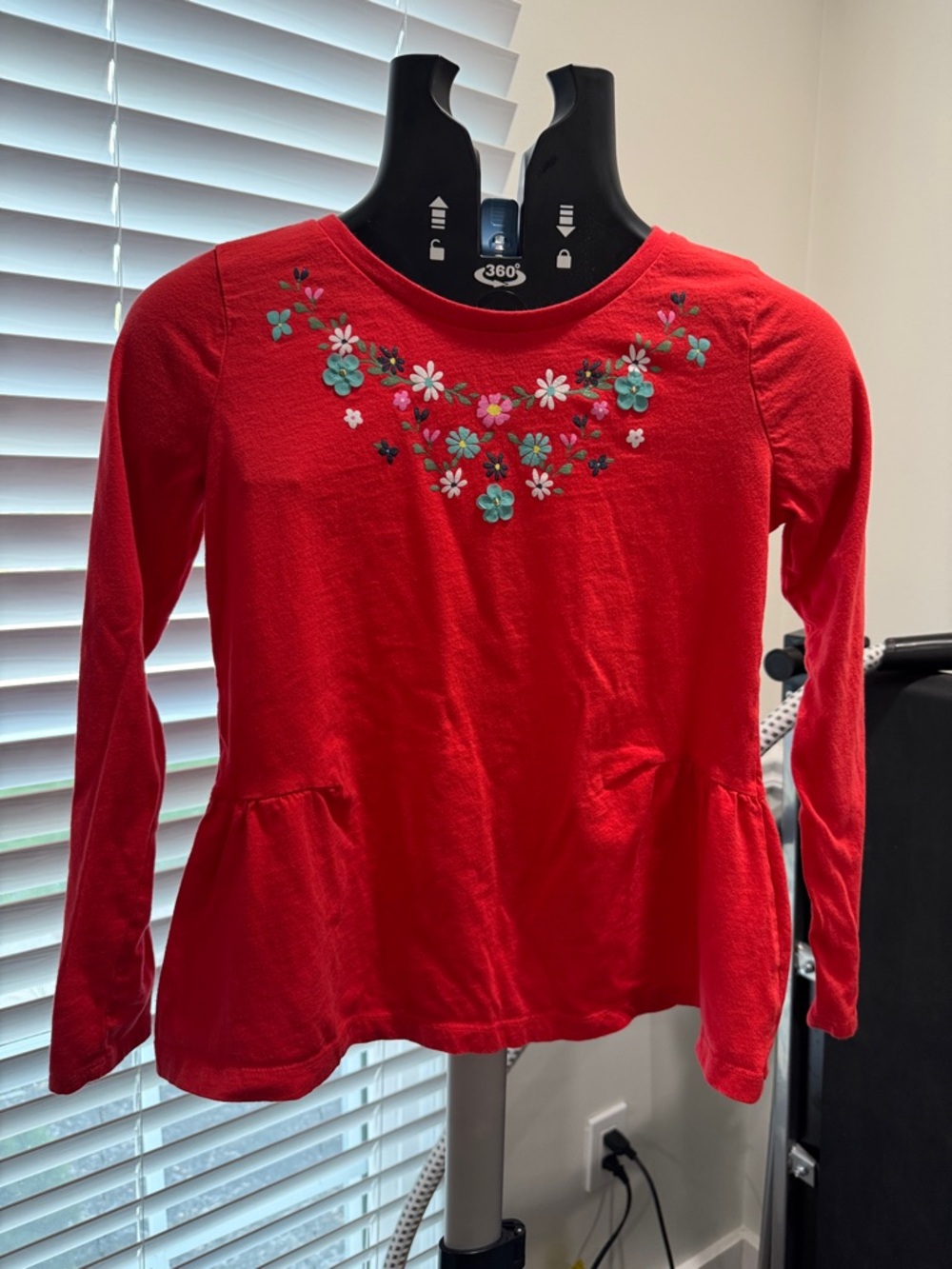 Red Girls' Floral Embroidered Long Sleeve Top